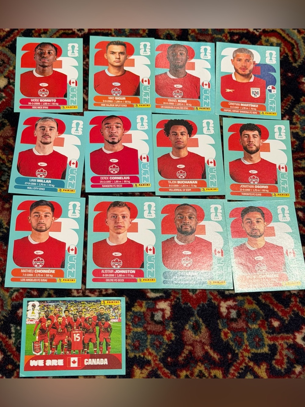 WORLD CUP 2026 PANINI STICKER.CANADA SOCCER TEAM. LOT OF 13 STICKERS. BRAS